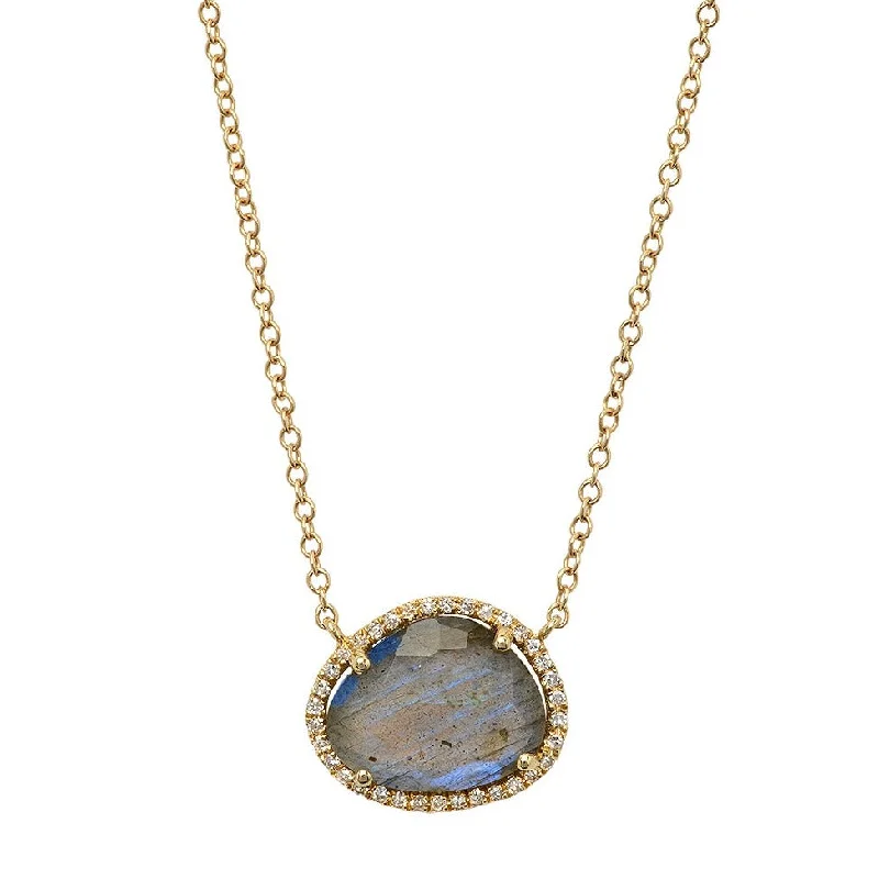 Women’s custom name necklaces-Illustrious Labradorite With Diamond Halo Necklace