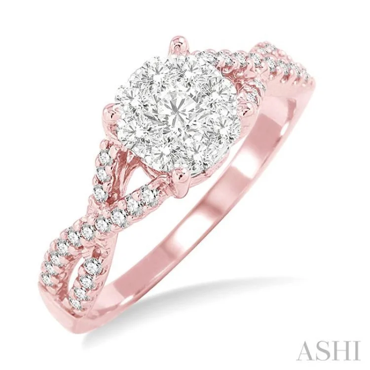 Women's antique-inspired engagement rings-5/8 ctw Lovebright Round Cut Diamond Engagement Ring in 14K Rose and White Gold