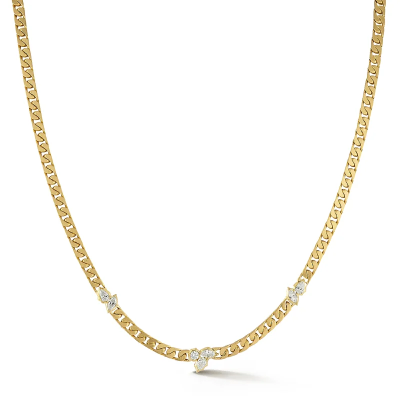 Women’s engraved necklaces-Posey 3-Station Curb Necklace