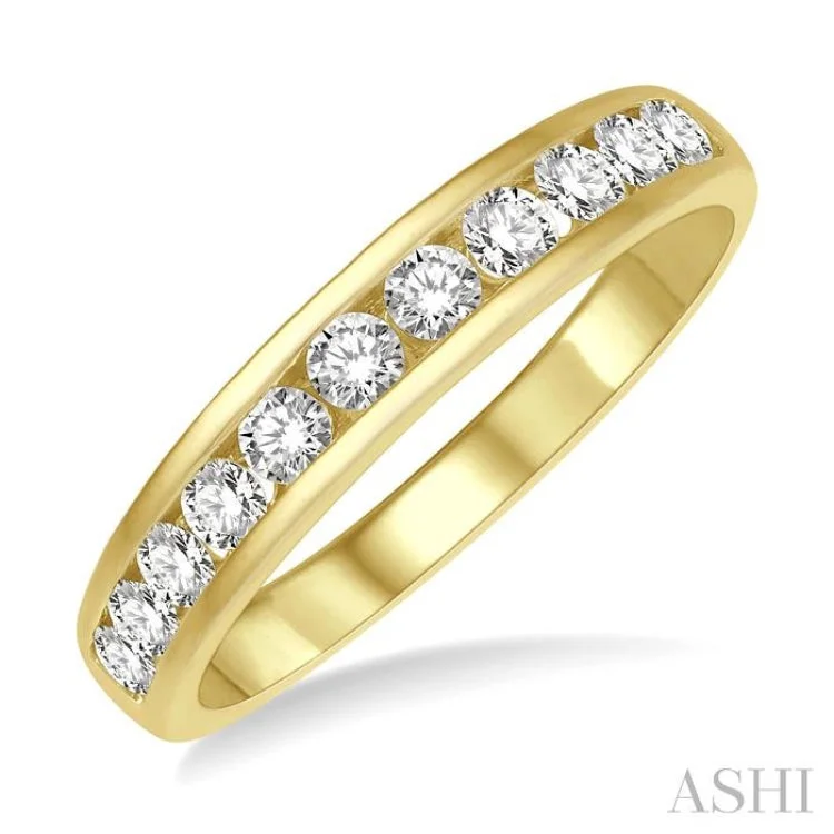 Women's affordable engagement rings-1/2 ctw Channel Set 11 Stone Round Cut Diamond Wedding Band in 14K Yellow Gold