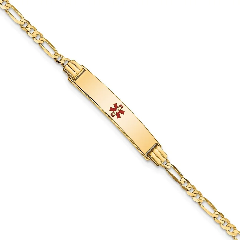 Women’s luxury bracelets-14k Yellow Gold 5.5mm Medical Red Enamel Figaro ID Bracelet, 7"