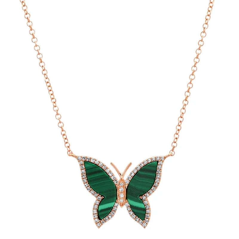 Women’s diamond pendant necklaces-Malachite Butterfly with Diamond Frame Necklace