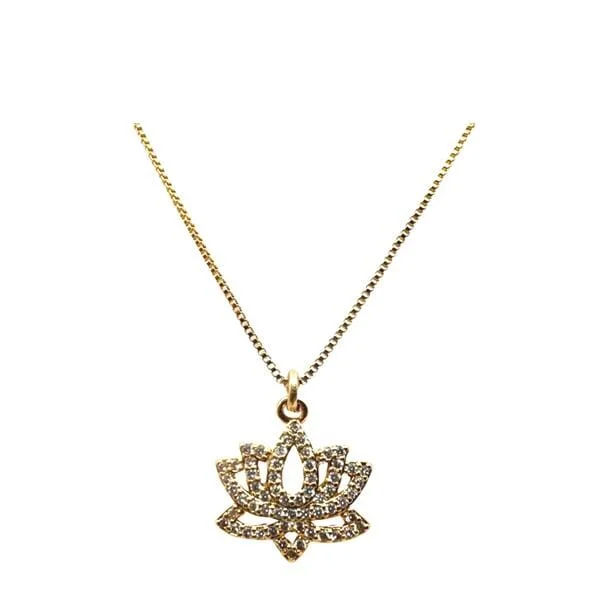 Women’s diamond pendant necklaces-Charms: 14kt Gold Fill & CZ Lotus on Gold Fill Chain: (NGCP45LTS)