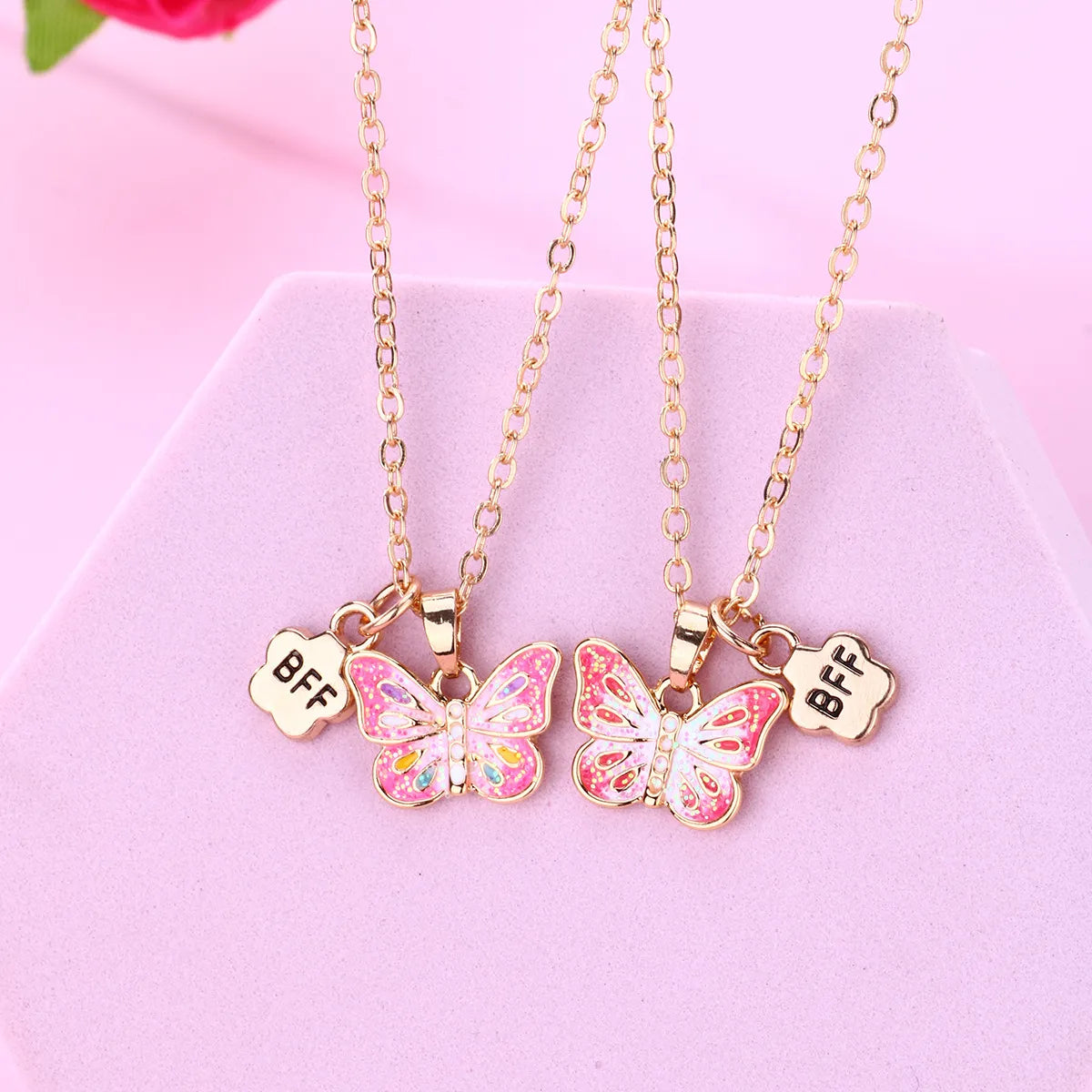 Women’s statement chain necklaces-1 Set Cute Butterfly Alloy Sequins Enamel Plating Girl's Pendant Necklace