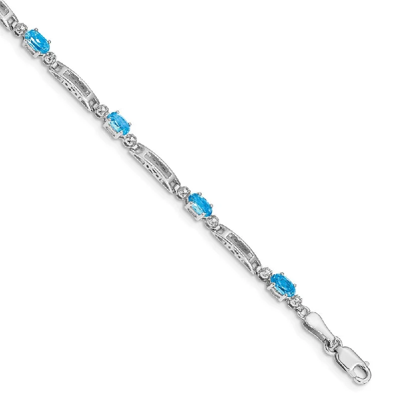 Women’s luxury tennis bracelets-10k White Gold Diamond and Blue Topaz Bracelet-WBC-BM4492-BT-001-1WA