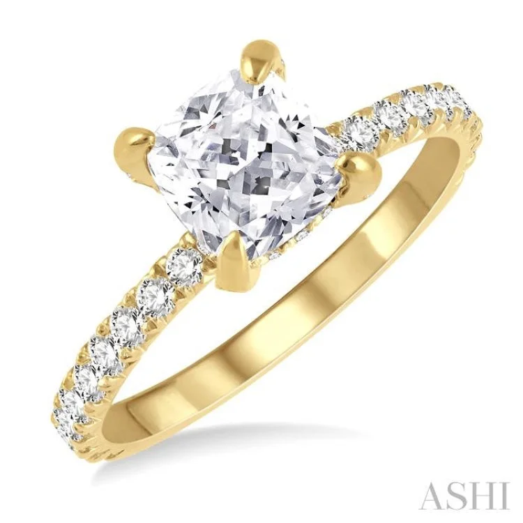 Women's diamond accent engagement rings-1/2 ctw Cushion Shape Round Cut Diamond Semi-Mount Engagement Ring in 14K Yellow Gold