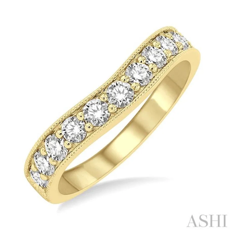 Women's custom design engagement rings-3/4 ctw Arched Round Cut Diamond Wedding Band in 14K Yellow Gold