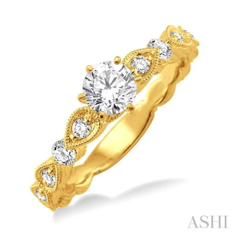 Women's radiant cut engagement rings with diamonds-1/5 ctw Diamond Semi-Mount Engagement Ring in 14K Yellow Gold