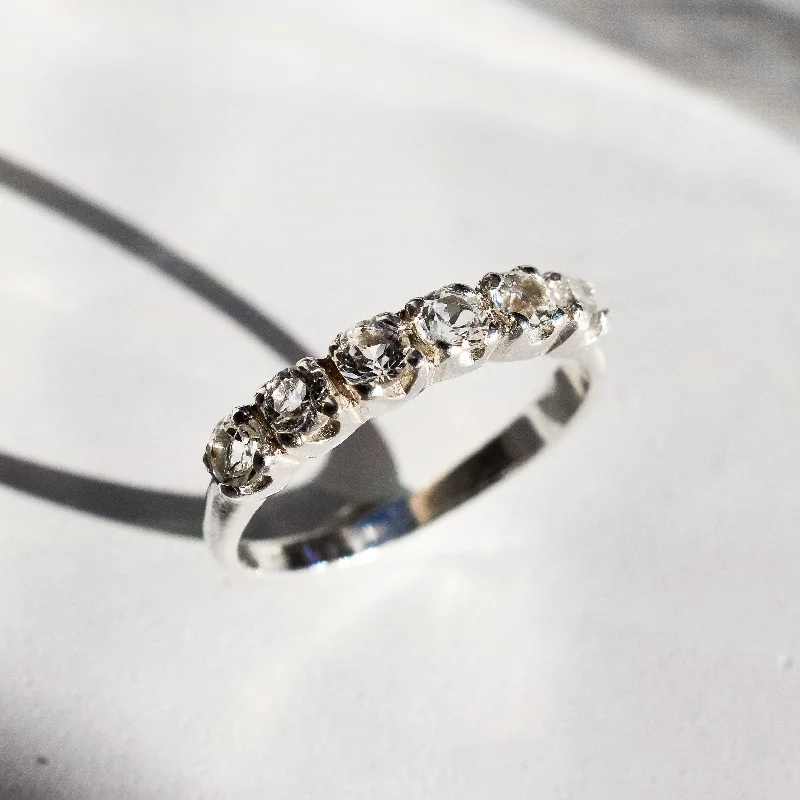 Women's designer engagement rings-White Topaz Band - Diamond Eternity Ring - Dainty Vintage Band