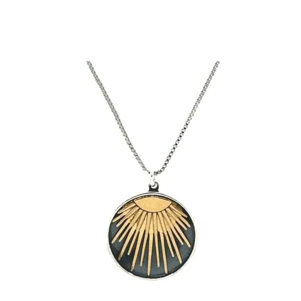 Women’s engraved gold necklaces-Mixt Metal: Sunray Pendant (NGCP46XG)