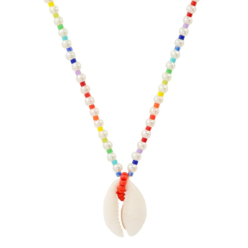 Women’s statement necklaces-Summertime Rainbow & Pearl Shell Pendant Necklace