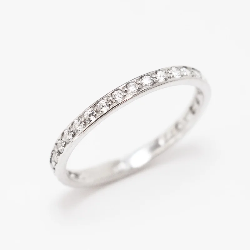 Women's stackable solitaire engagement rings-Diamond Eternity Band - Silver Diamond Ring - Sparkly Wedding Ring