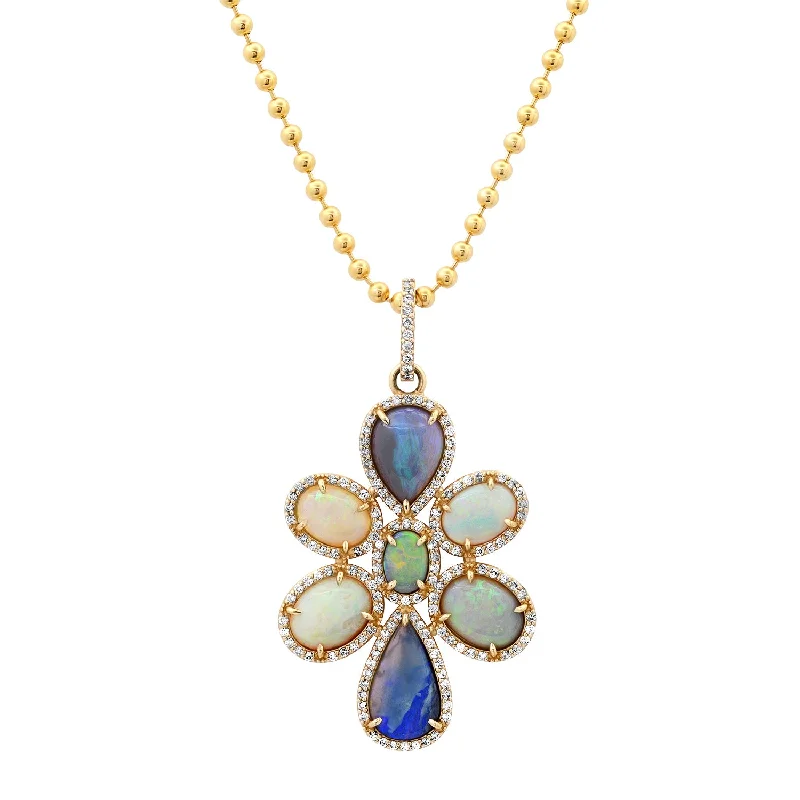 Women’s vintage pendant necklaces-One of a Kind Opal Flower Pendant Necklace