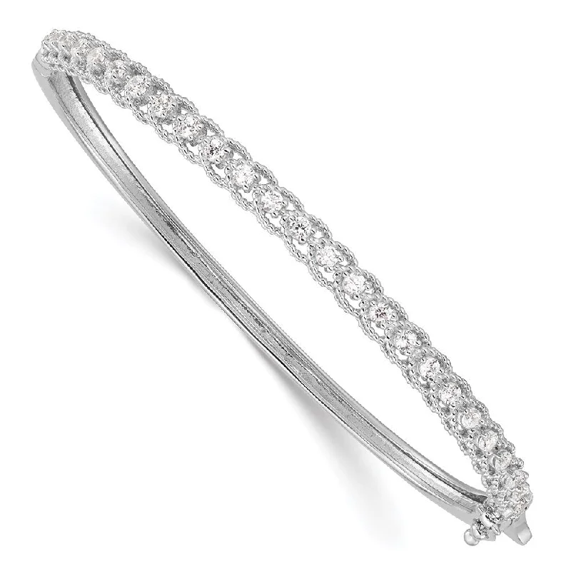 Women’s mixed metal bangles-925 Sterling Silver Rhodium-plated Cubic Zirconia Hinged Bangle Bracelet