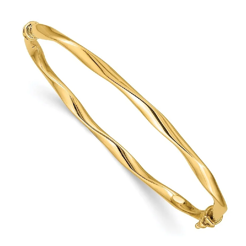 Women’s cuff bracelets-14k Yellow Gold 4mm Twisted Tube Hinged Bangle Bracelet, 7"