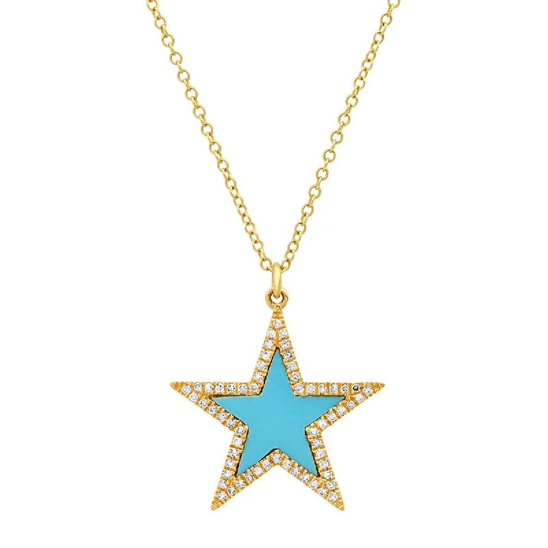 Women’s name necklaces-Star Turquoise with Diamond Halo Necklace