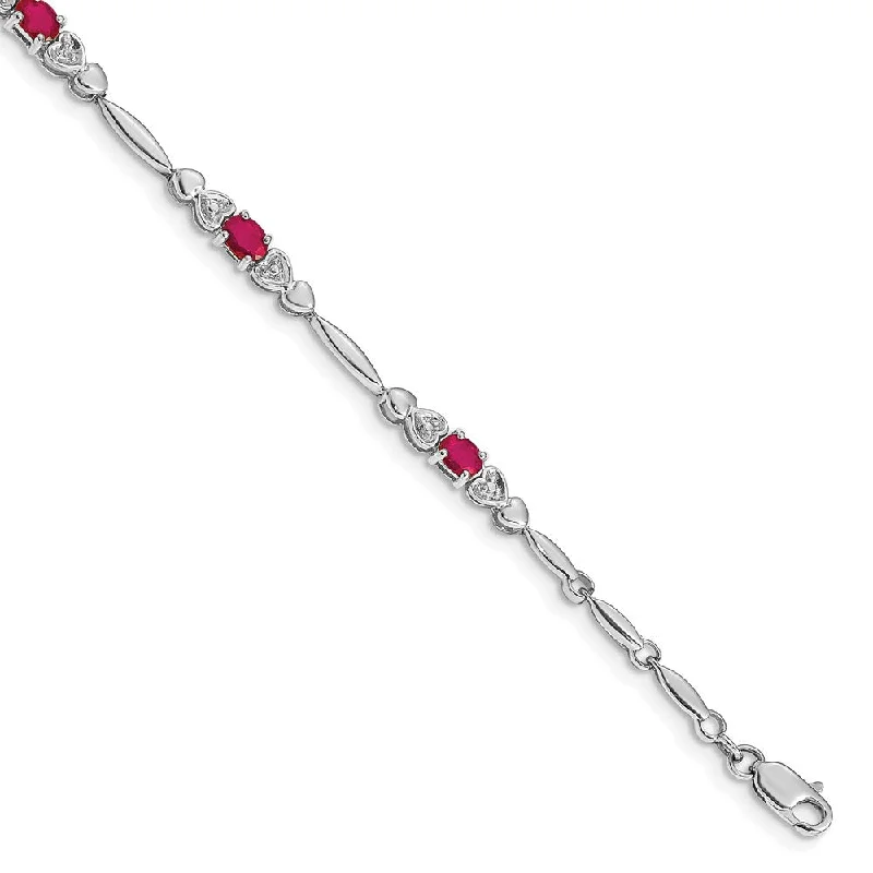 Women’s art-inspired bracelets-10k White Gold Diamond and Composite Ruby Bracelet-WBC-BM4479-RU-001-1WA