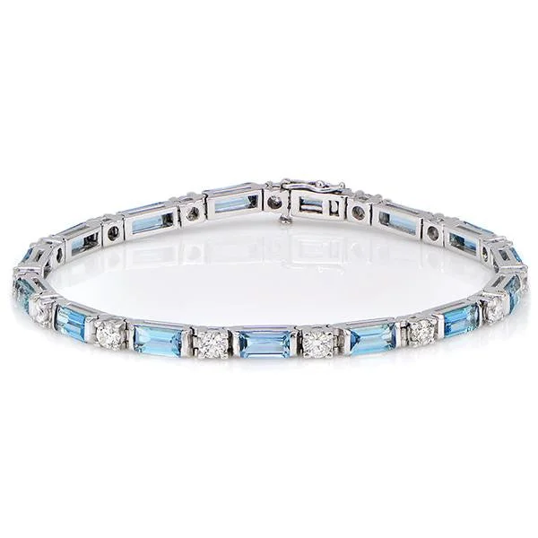 Women’s trendy bracelets-"BRAC01196" Diamond And Aquamarine Bracelet In 14k White Gold