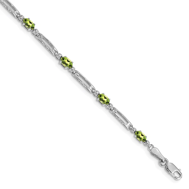 Women’s diamond charm bracelets-10k White Gold Diamond and Peridot Bracelet-WBC-BM4492-PE-001-1WA