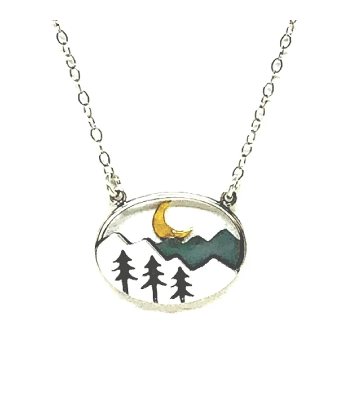 Women’s simple pendant necklaces-Tree, Moon, and Mountain Charm Necklace: Sterling Silver (NCSP48TRMN)