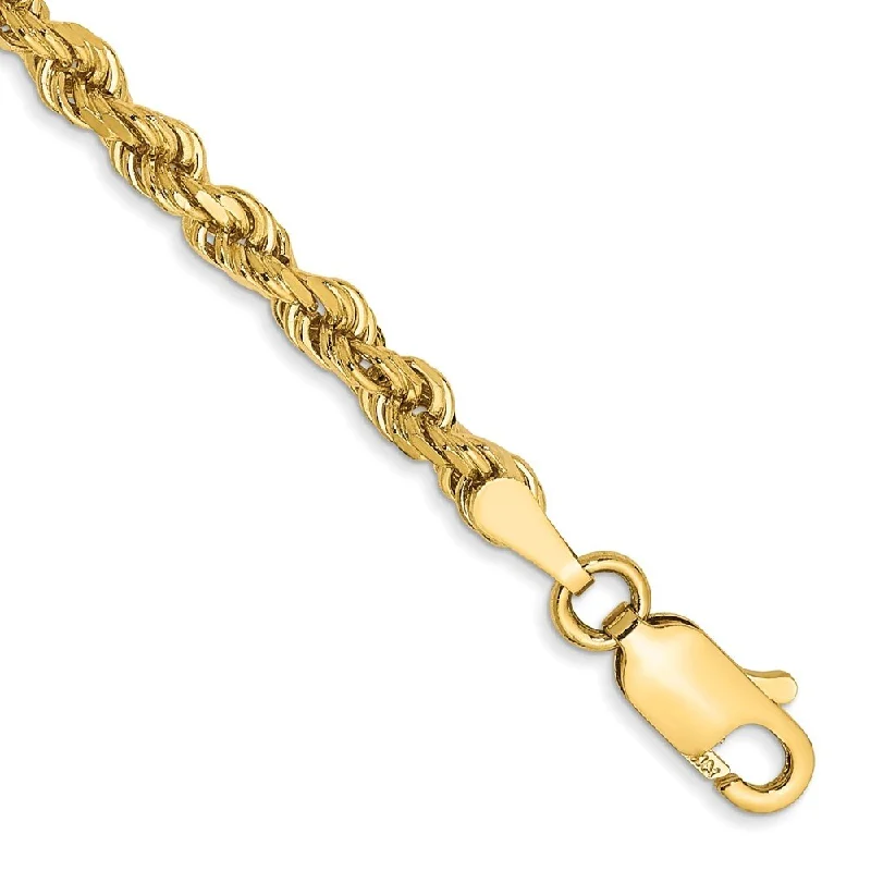 Women’s boho bracelets-14k Yellow Gold 3mm Diamond-Cut Rope with Lobster Clasp Chain Bracelet, 7"