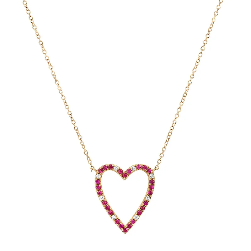 Women’s pearl necklaces-Ruby & Diamond Open Heart Love Necklace