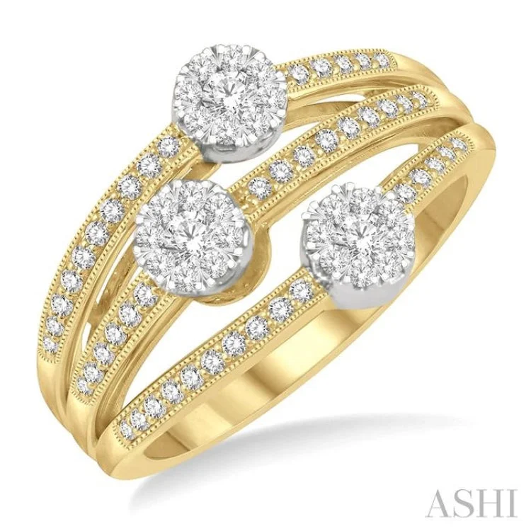 Women's cushion cut engagement rings-3/8 ctw Split Top Tri Mount Lovebright Round Cut Diamond Ring in 14K Yellow Gold