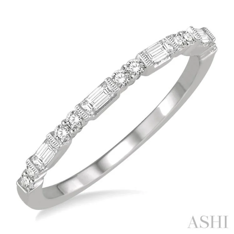 Women's halo engagement rings-1/3 ctw Baguette and Round Cut Diamond Wedding Band in 14K White Gold