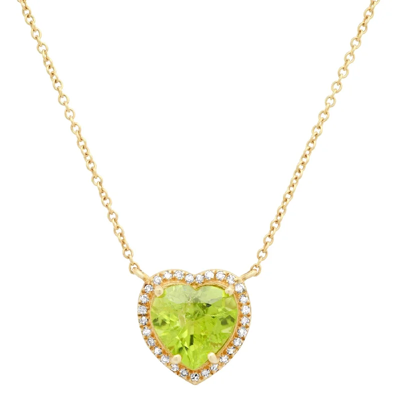 Women’s sterling silver necklaces-Peridot Heart Necklace with Diamond Frame