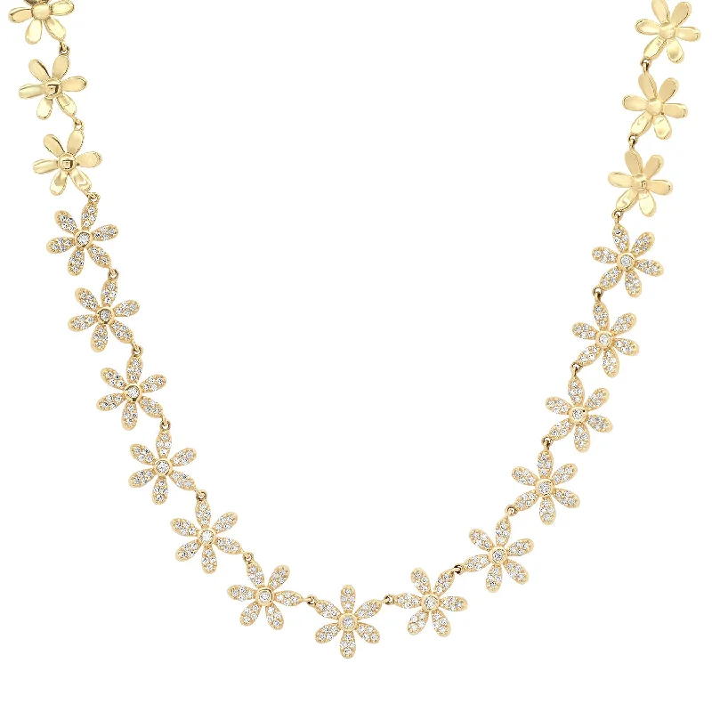 Women’s vintage gold necklaces-Delicate Diamond Daisy Tennis Necklace