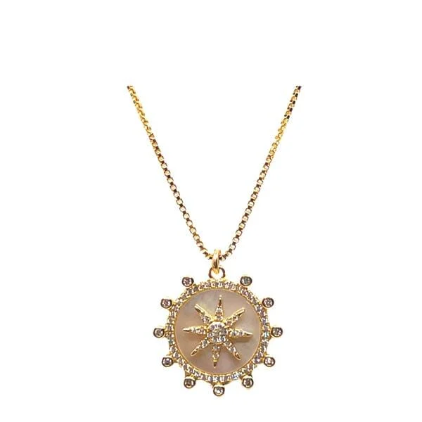 Women’s gemstone necklaces-Enamel Starburst Charm on 18kt Gold Fill Chain: WT (NGCP756MN)