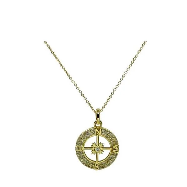 Women’s trendy pendant necklaces-Compass With CZ's Necklace: 14Kt Gold Fill Chain (NGCP45CMPS)