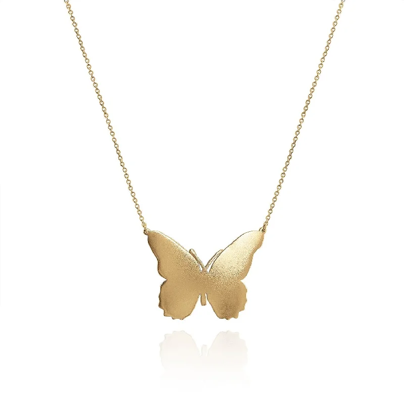 Women’s classic necklaces-Large High polish Gold Butterfly Necklace